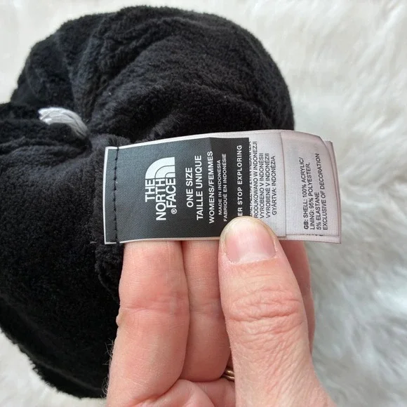 The North Face Womens Grey Cable Knit Fleece Lined Pom Beanie Hat One Size - Picture 4 of 7